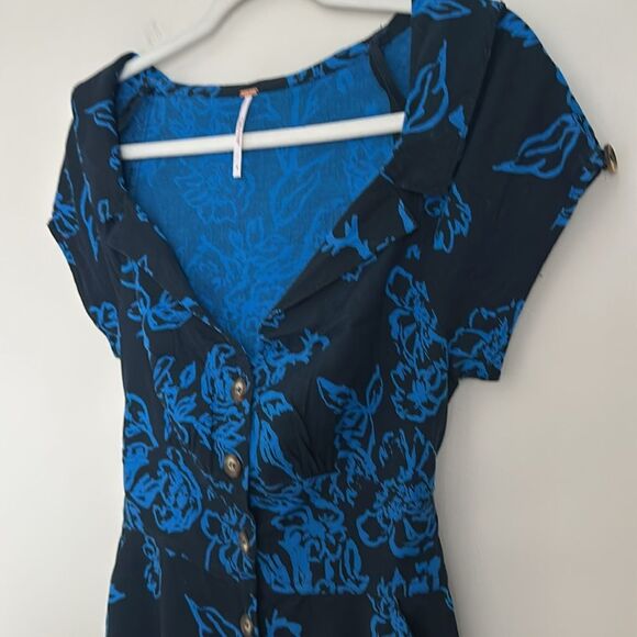 Free People Blue Floral A Thing Called Love Linen Blend A line dress Size 8 - Picture 13 of 13